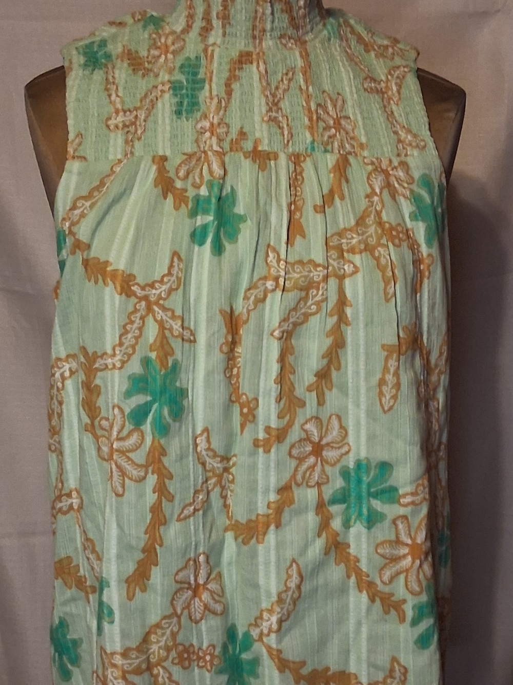 Joie Mint Green Floral Smocked High-Neck Tank